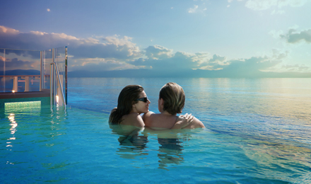 A couple in an infinity pool