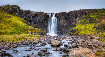 Gufufoss Waterfall, in Seydisfjordur, Iceland.