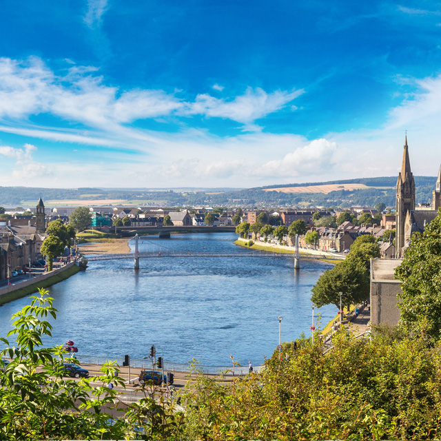 Cityscape of Inverness, Scotland in a beautiful summer day