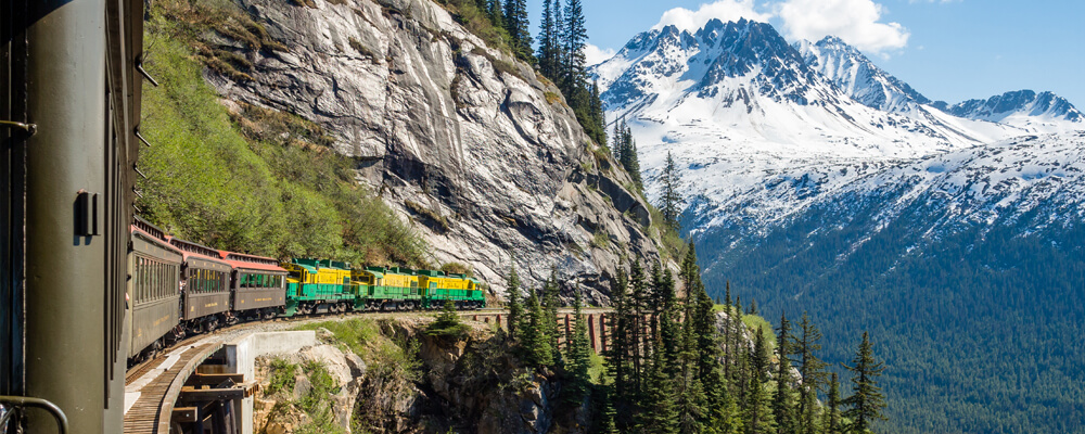 Train going through the mountains 
