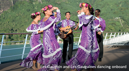 Les Gauguin and Les Gauguines dancing onboard